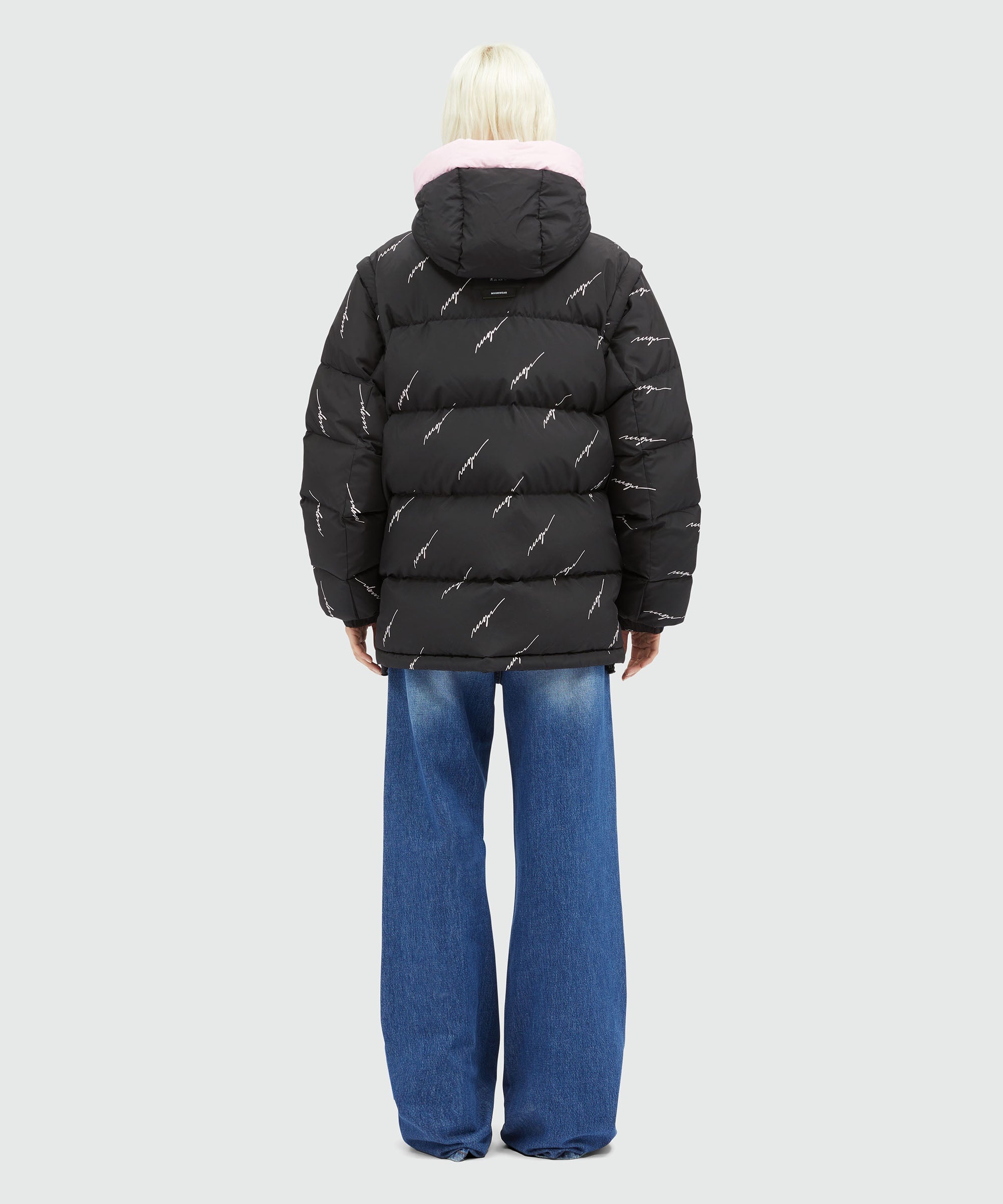 MSGM｜JACKETS (3741MDH12 237705 99) MSGM Black nylon down jacket with cursive logo | REVERSIBLE