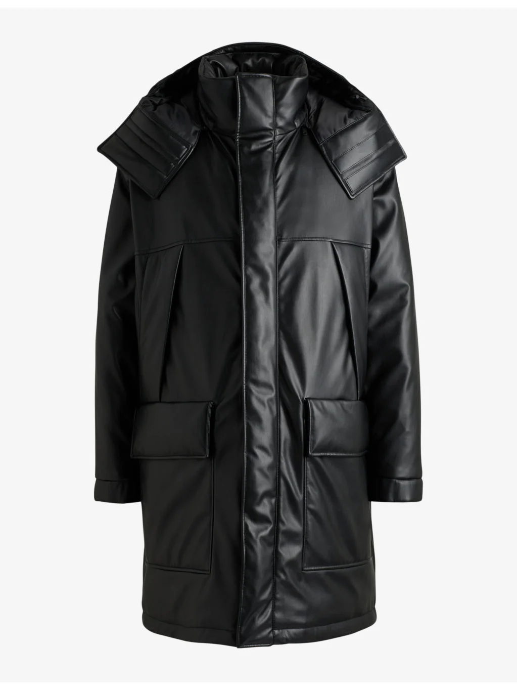 Embossed-logo longline faux leather-down jacket - 1