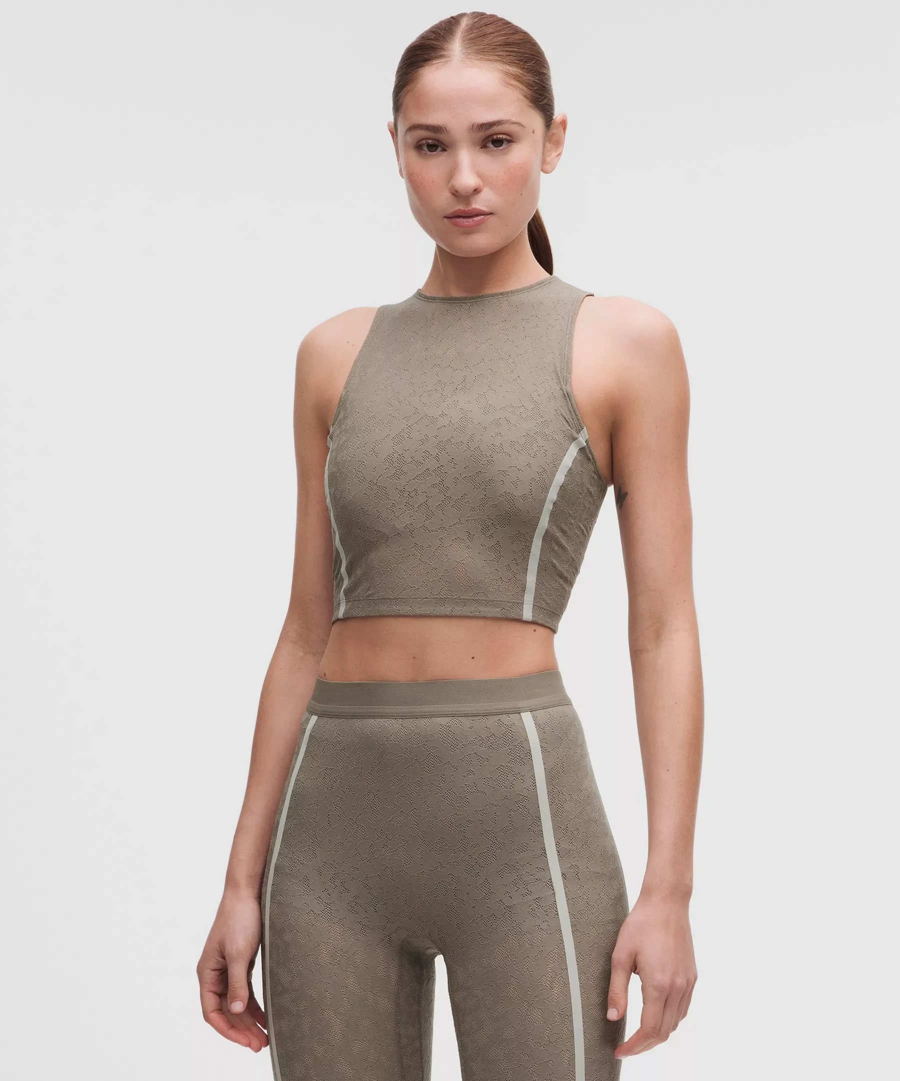 Lace-Panelled Cropped Tank Top - 1