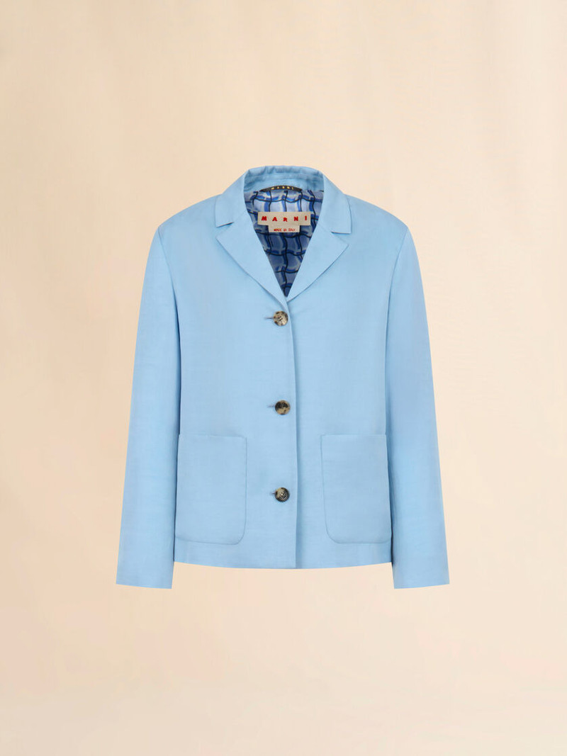 LIGHT BLUE SATIN SINGLE-BREASTED JACKET 1