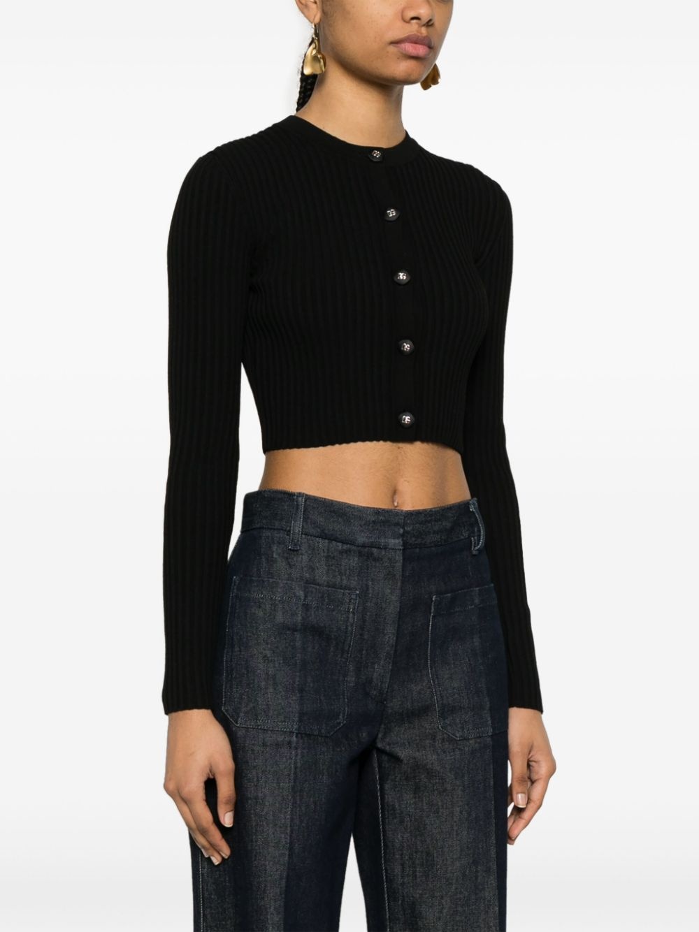 cropped ribbed-knit cardigan - 3