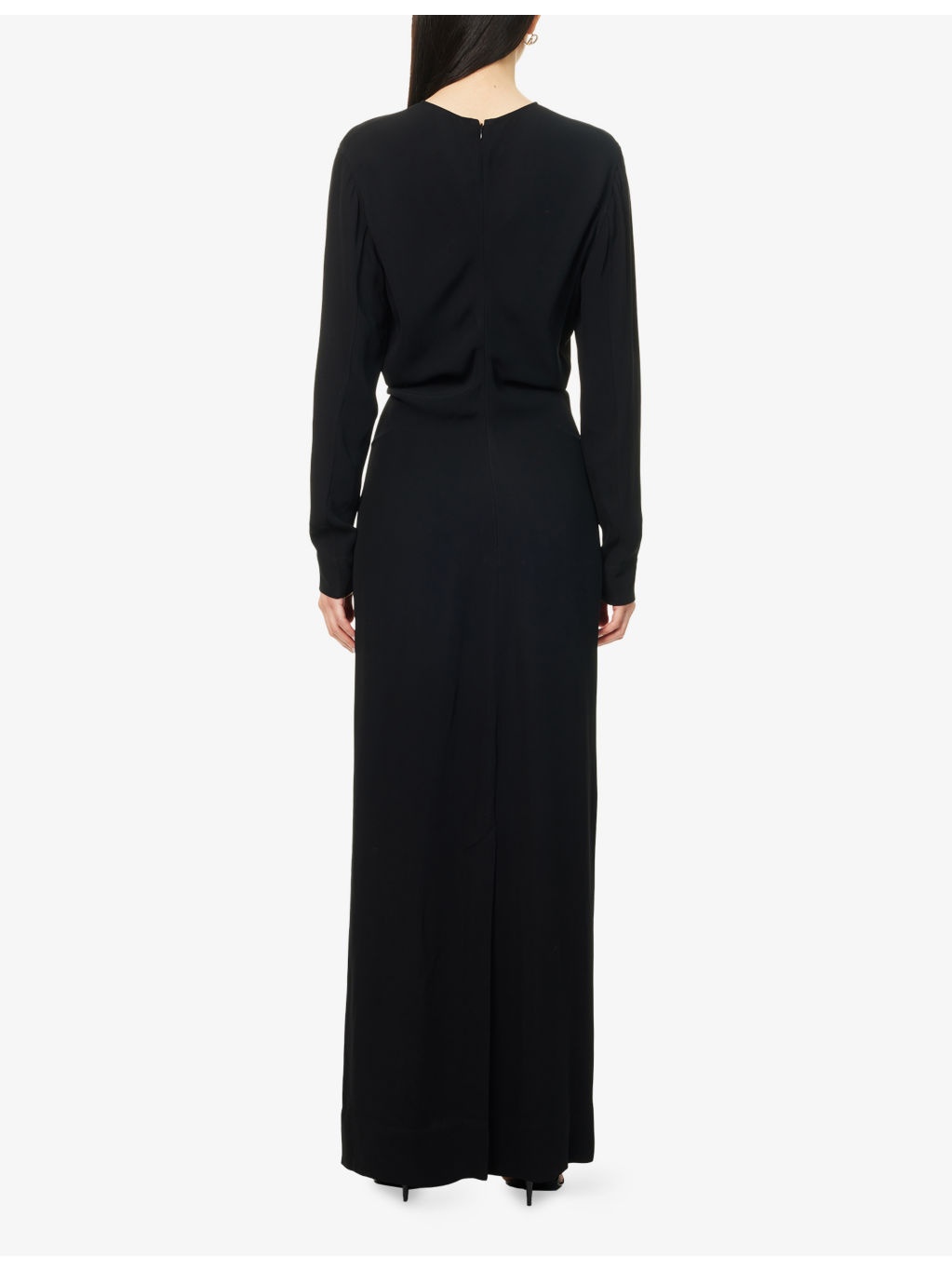 Round-Neck Long-Sleeves Woven Maxi Dress - 4