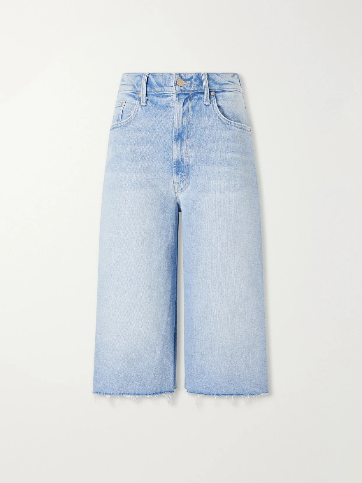 The Whole Lot Zip Fray Low-rise Wide-leg Denim Shorts - 1
