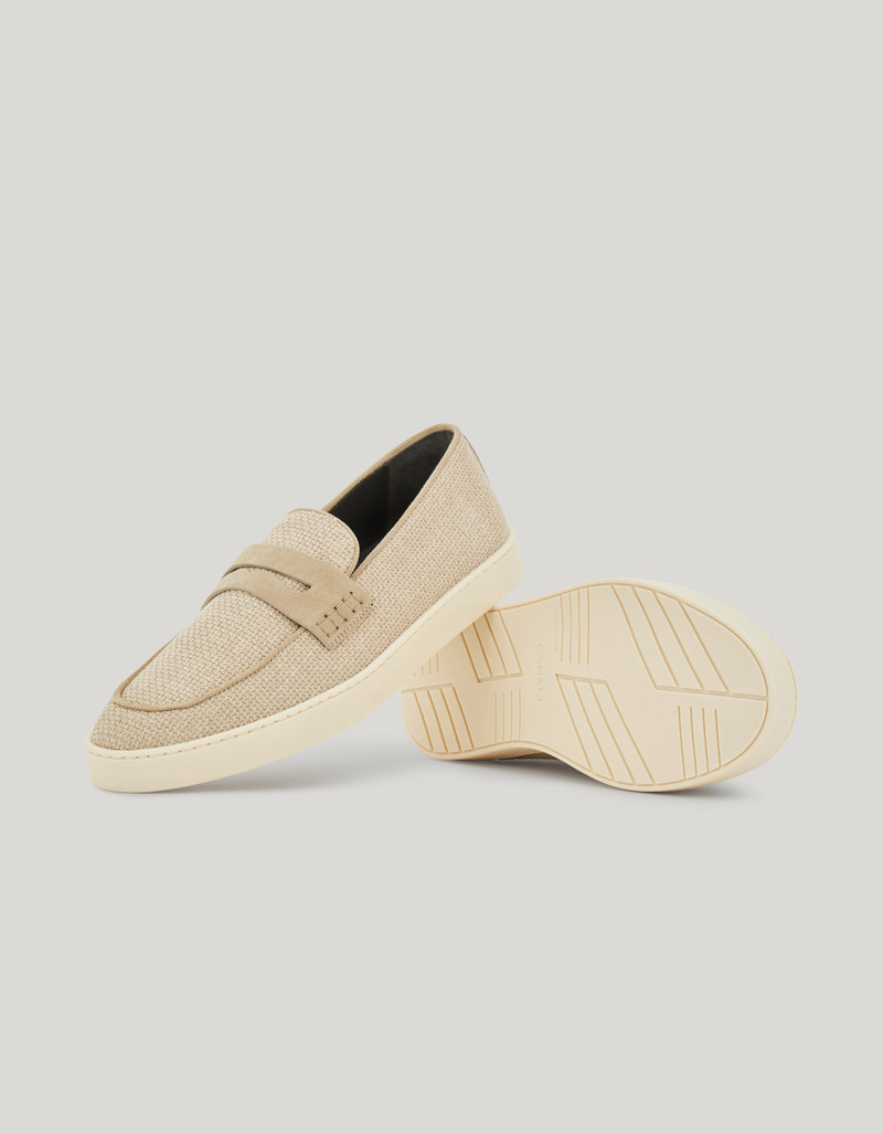 BEIGE CANVAS LOAFERS WITH SUEDE COVERING AND EXPOSED STITCHING 2