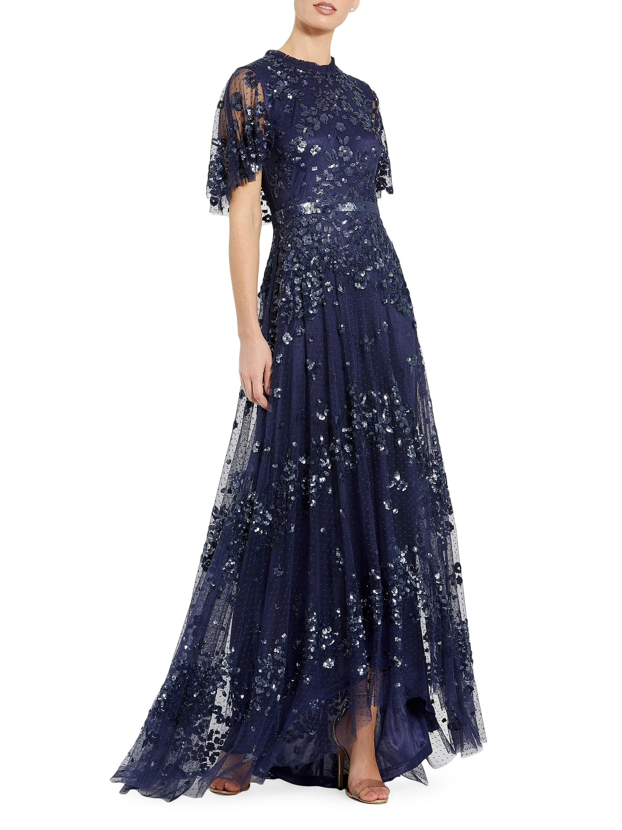 Women's Sequin-Embellished A-Line Tulle Gown - Midnight - 1