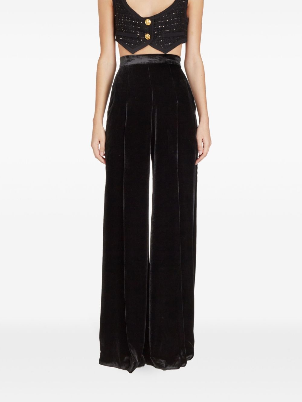 high-rise wide-leg velvet trousers - 5