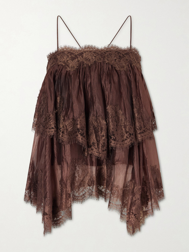 Ophelia Lace-trimmed Crinkled-satin Camisole 1