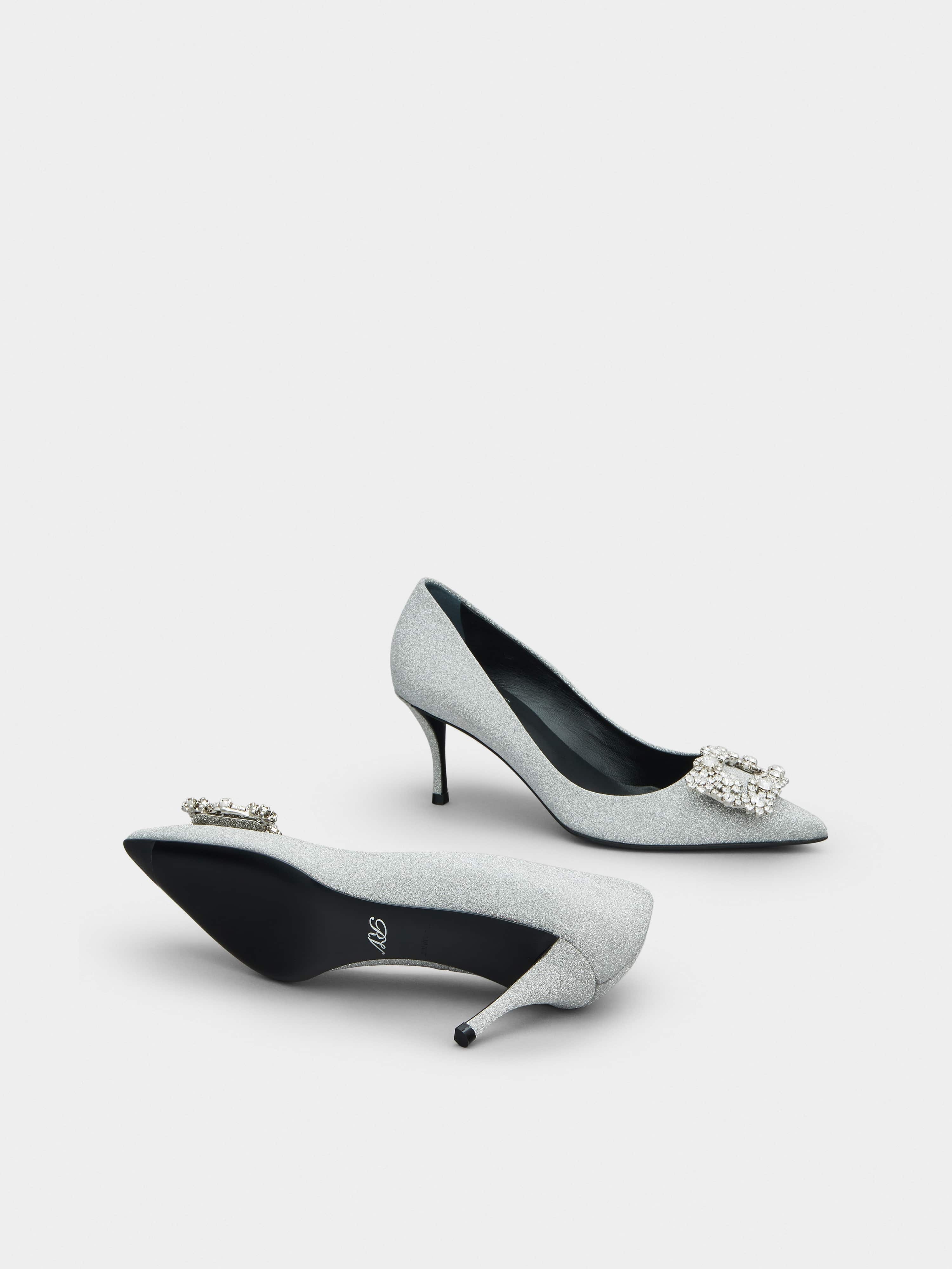 Flower Strass Buckle Pumps in Fabrics - 7