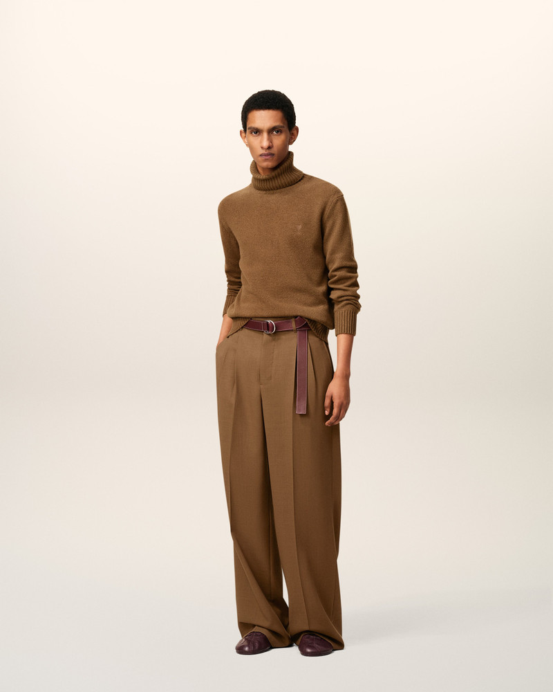 BROWN WOOL TABS WIDE TROUSERS 1