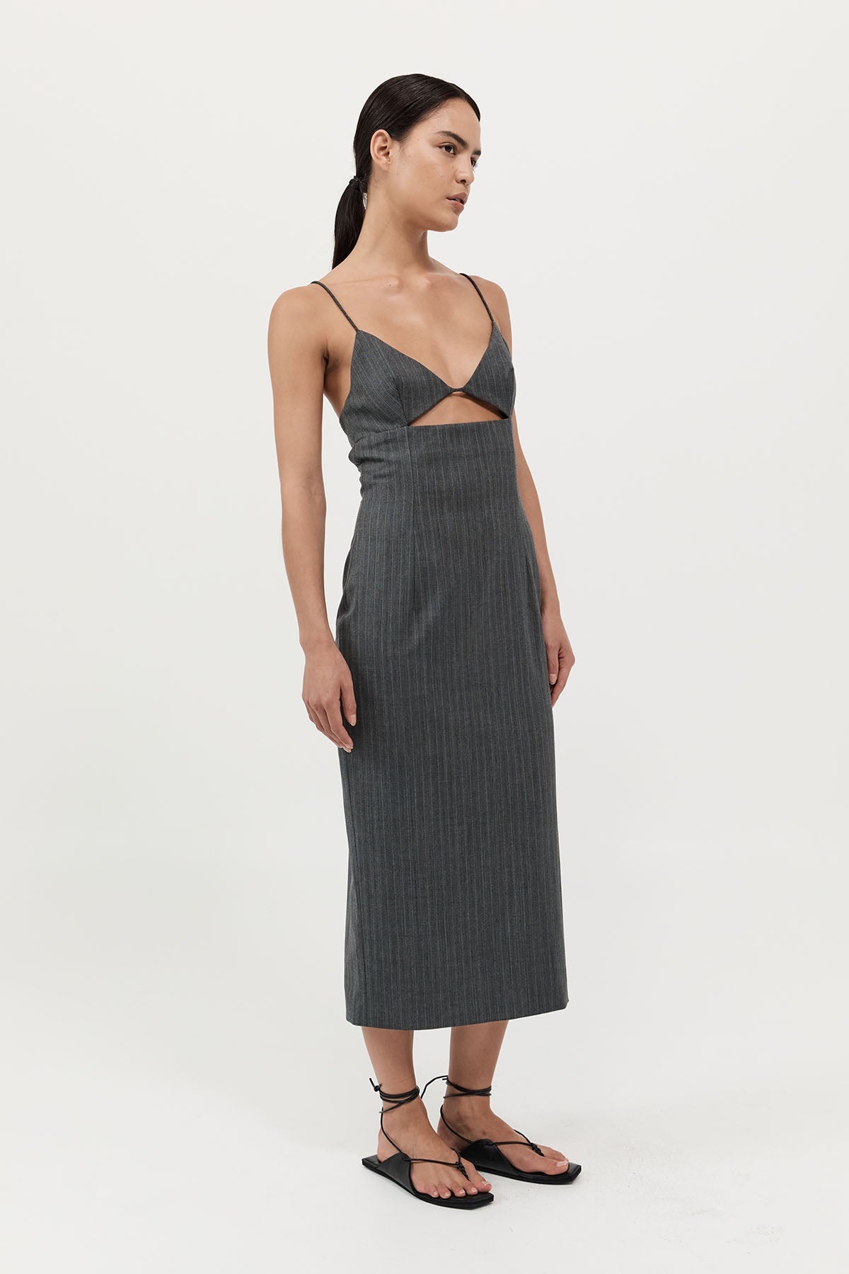 Pinstripe Bra Dress - Stone Blue Stripe - 3