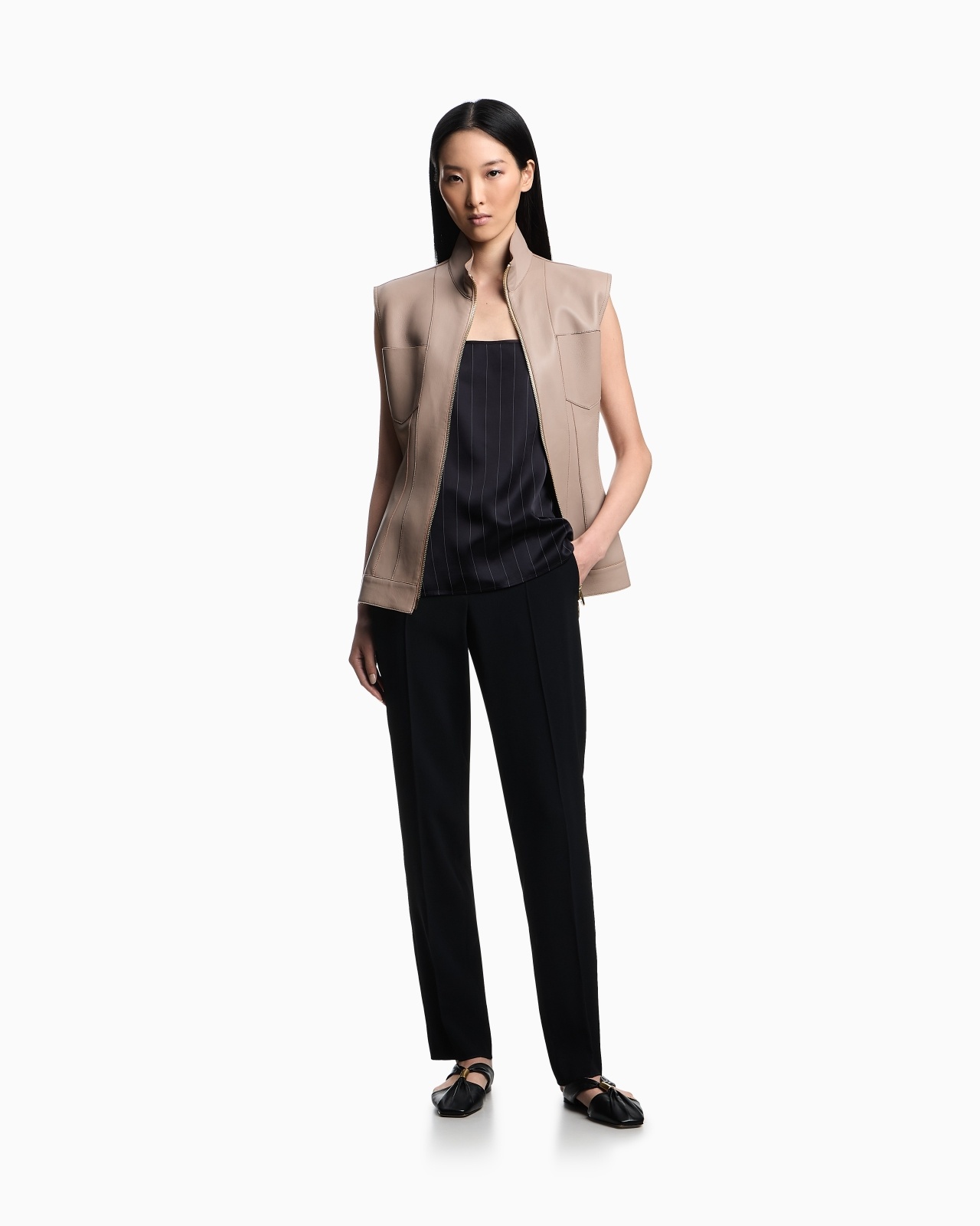 DAWN TO DUSK PINSTRIPED ACETATE-BLEND TOP - 2