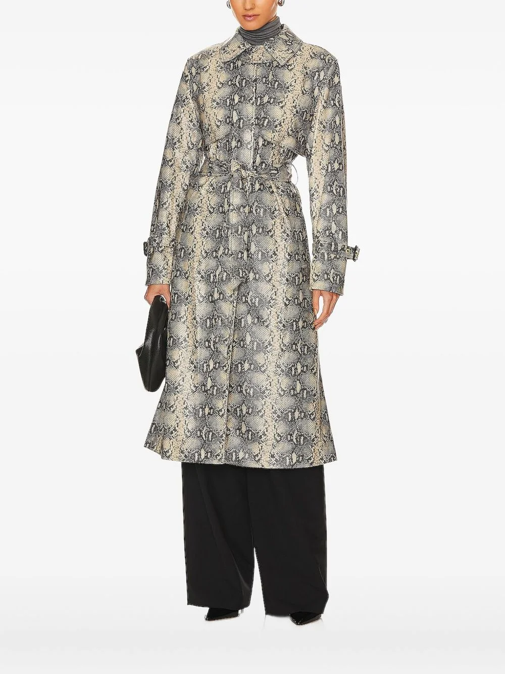 python-print belted trench coat - 1