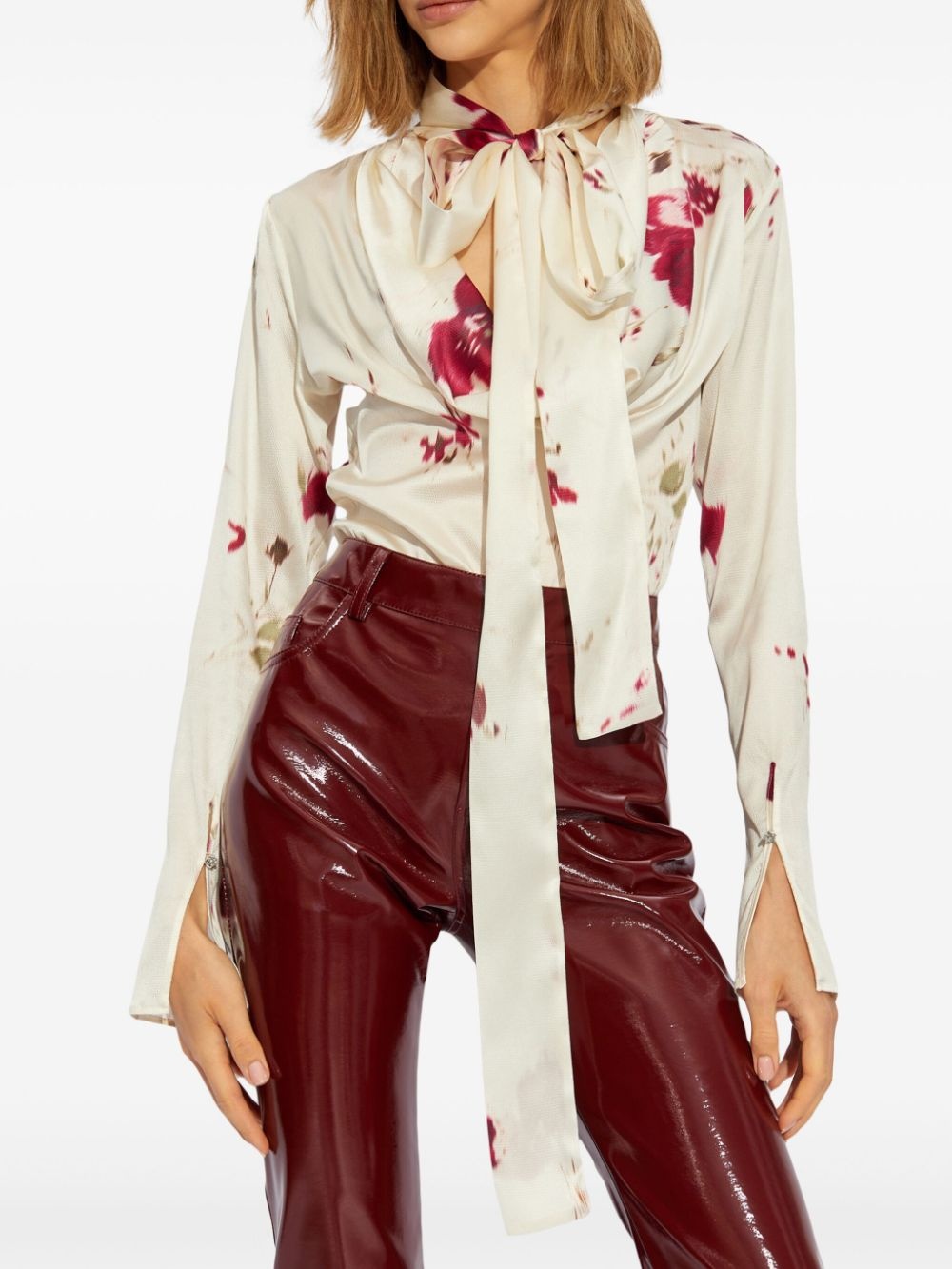 bow-detail draped satin shirt - 3