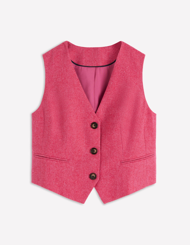 Pink Wool Waistcoat-Red and Pink Wide Herringbone 1
