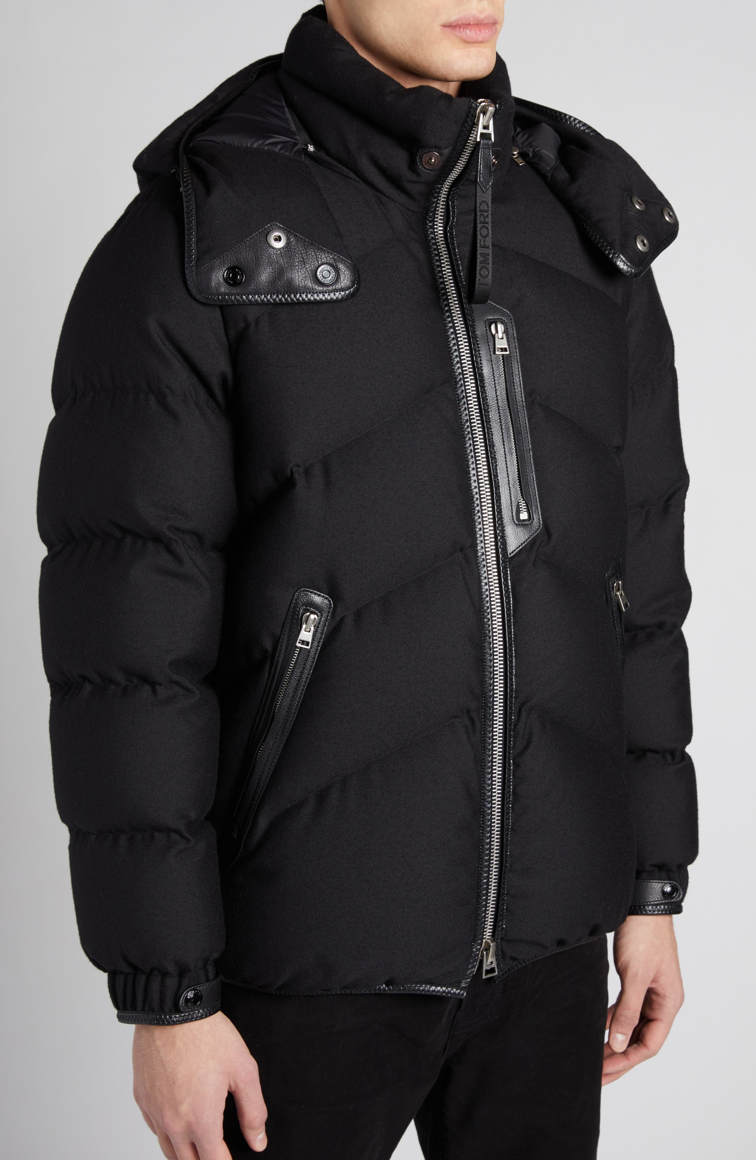 TOM FORD Lightweight Wool & Cashmere Hooded Down Jacket in Black at Nordstrom - 5