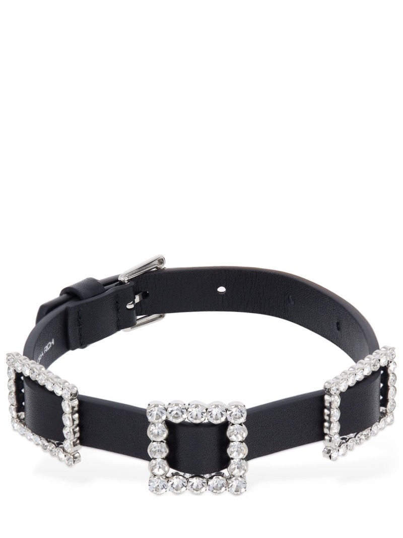 Leather choker w/ crystal buckles - 1