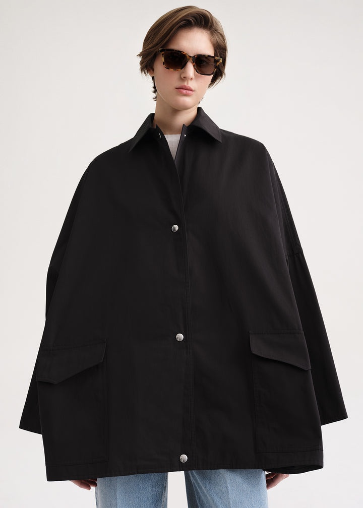 Washed cotton overshirt jacket black - 5