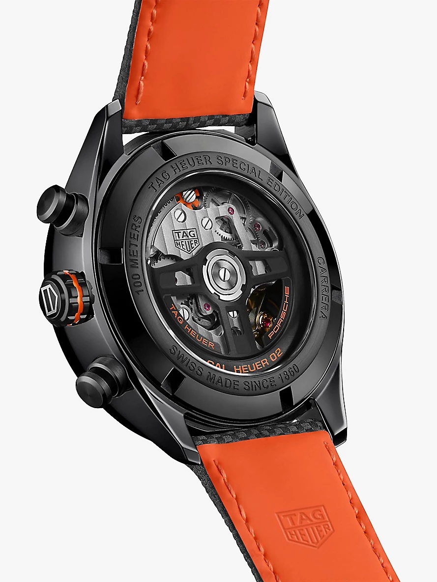 CBN2A1M.FC6526 Carrera Chronograph x Porsche Orange Racing stainless-steel and leather automatic wat - 3