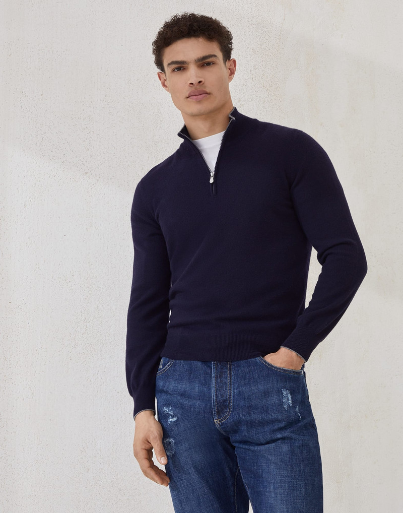 Cashmere sweater with half zip - 1