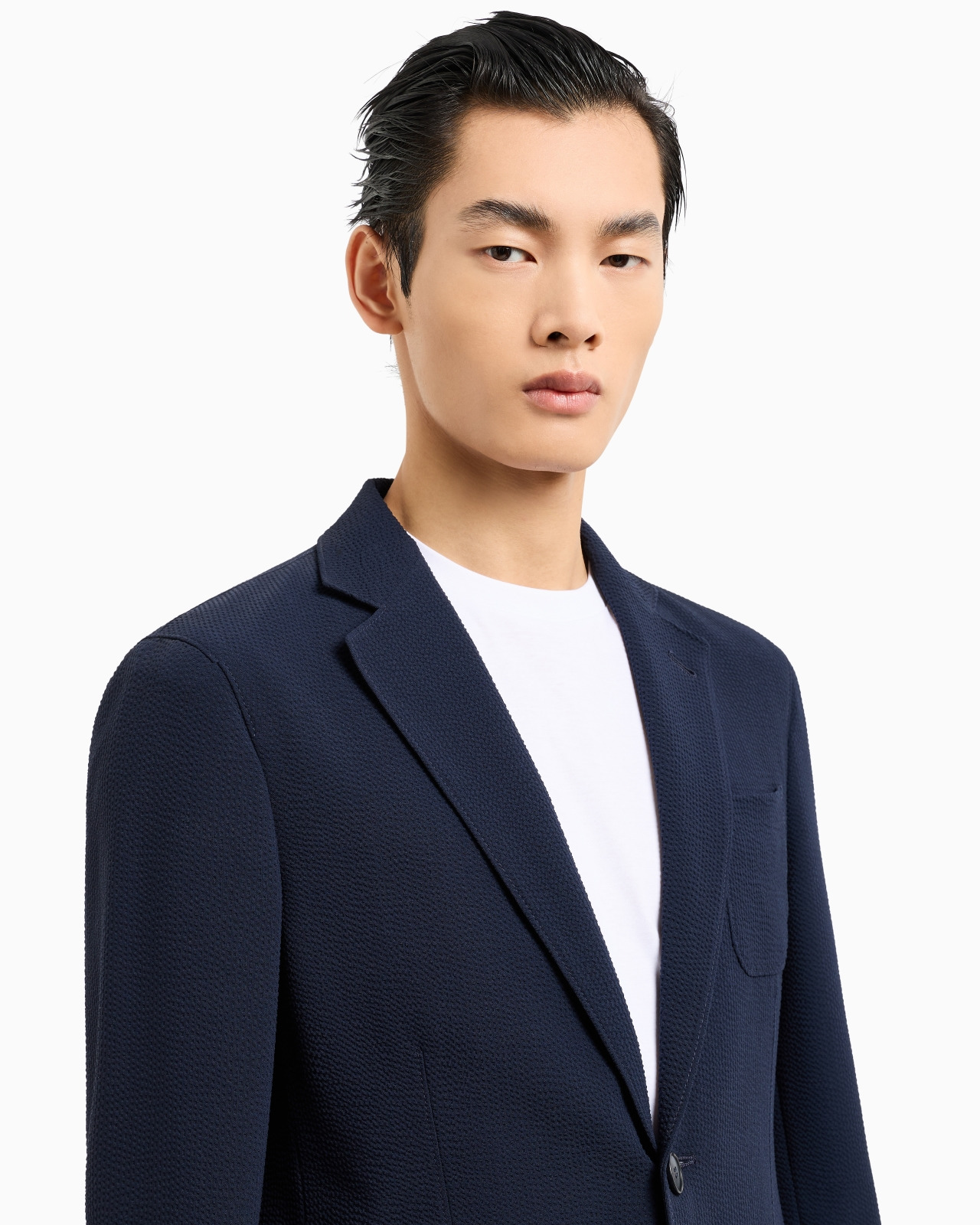 Single-breasted, stretch plain-knit wool seersucker jacket - 5