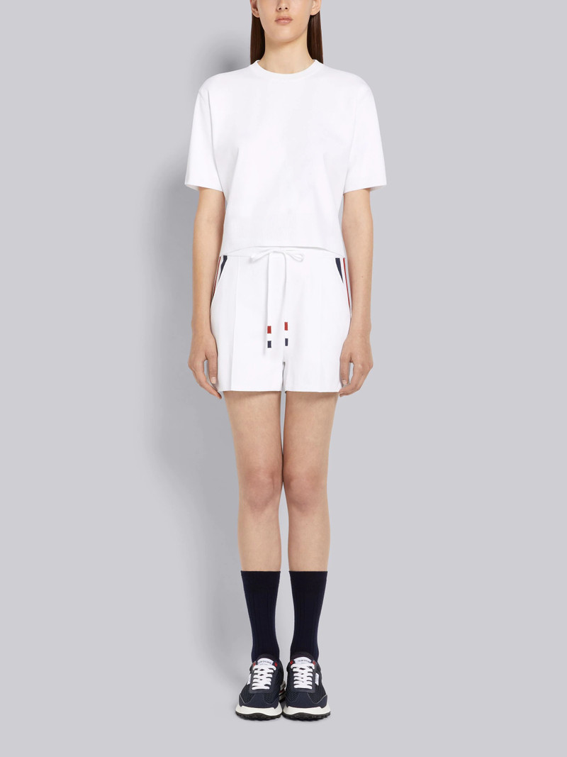 White Jersey Stitch Stretch Viscose Intarsia Stripe Boxy Fit Crew Neck Tee 4
