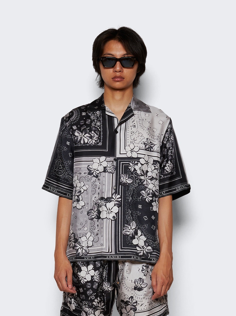 Bandana Floral Bowling Shirt Black - 3