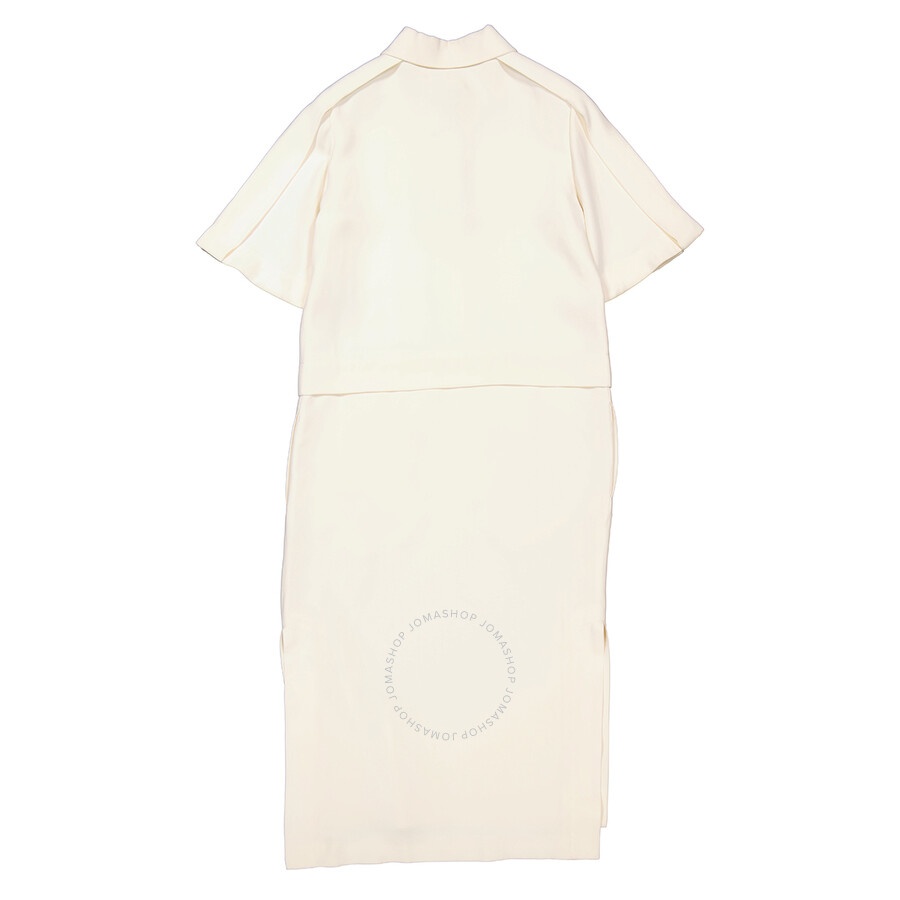 Burberry Split Detail Silk Wool Shirt Dress In Off White - 7