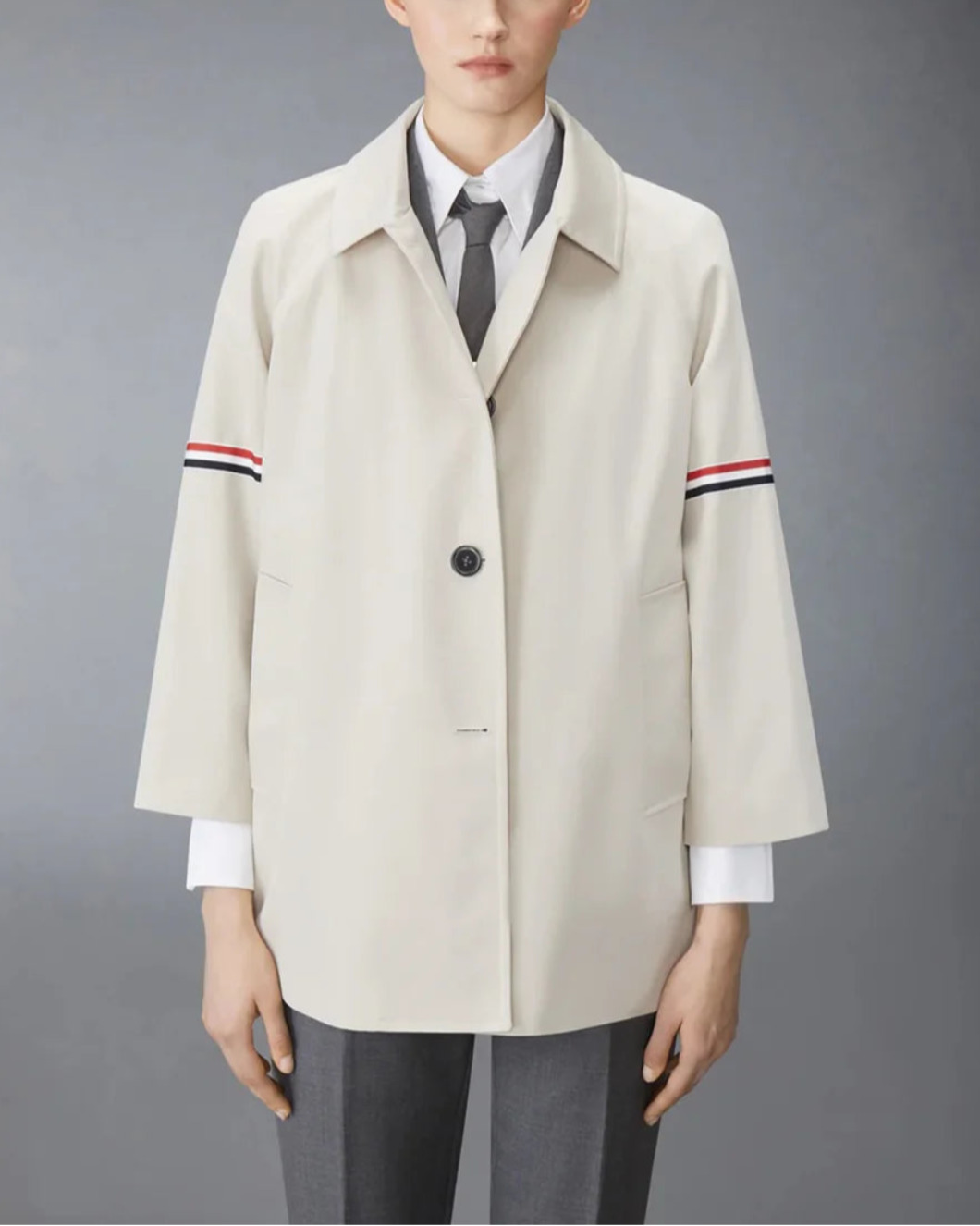 COTTON TWILL ARMBAND CROPPED CAR COAT - 2