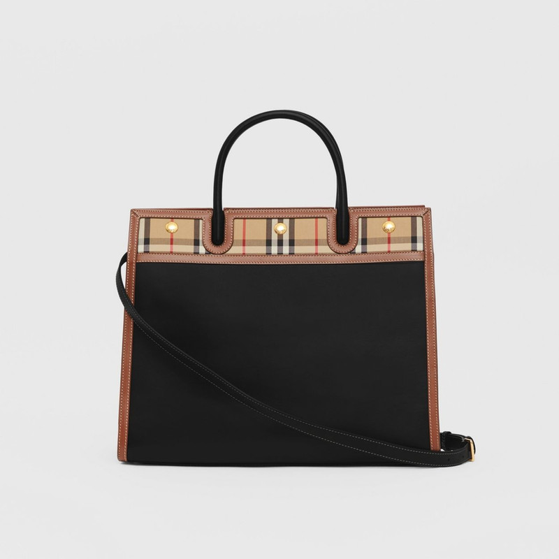 Medium Leather and Vintage Check Two-handle Title Bag 8