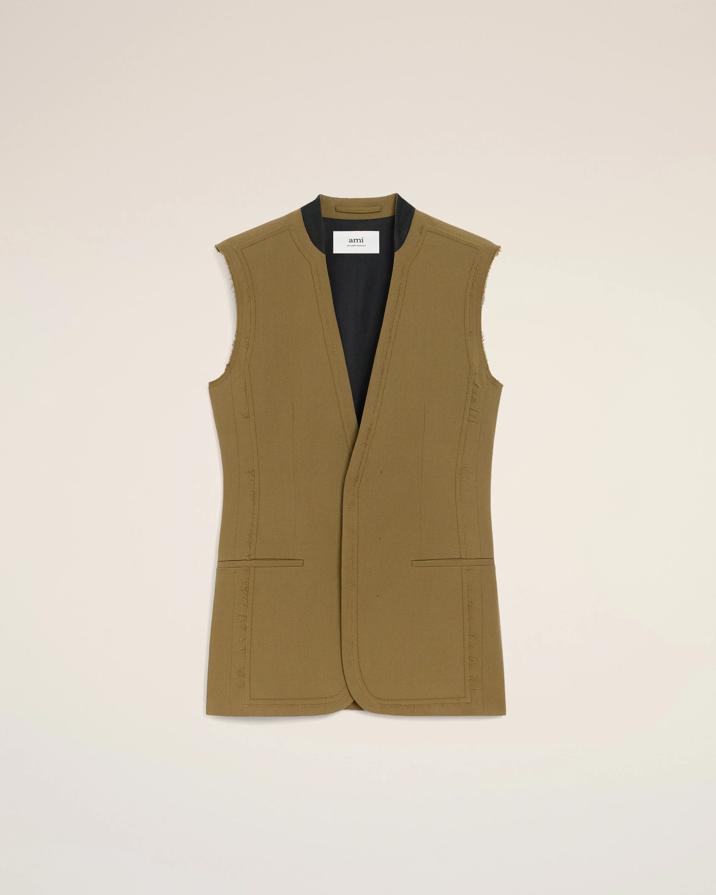 GREEN WOOL SLEEVELESS JACKET - 1
