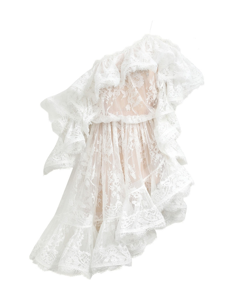 knee length dresses for ladies Vanda Layered Ruffle Lace Mini Dress White– Selfie Leslie main image 1