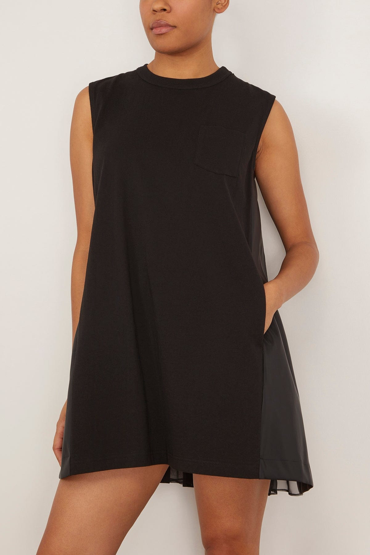 Cotton Jersey Nylon Twill Dress in Black - 3