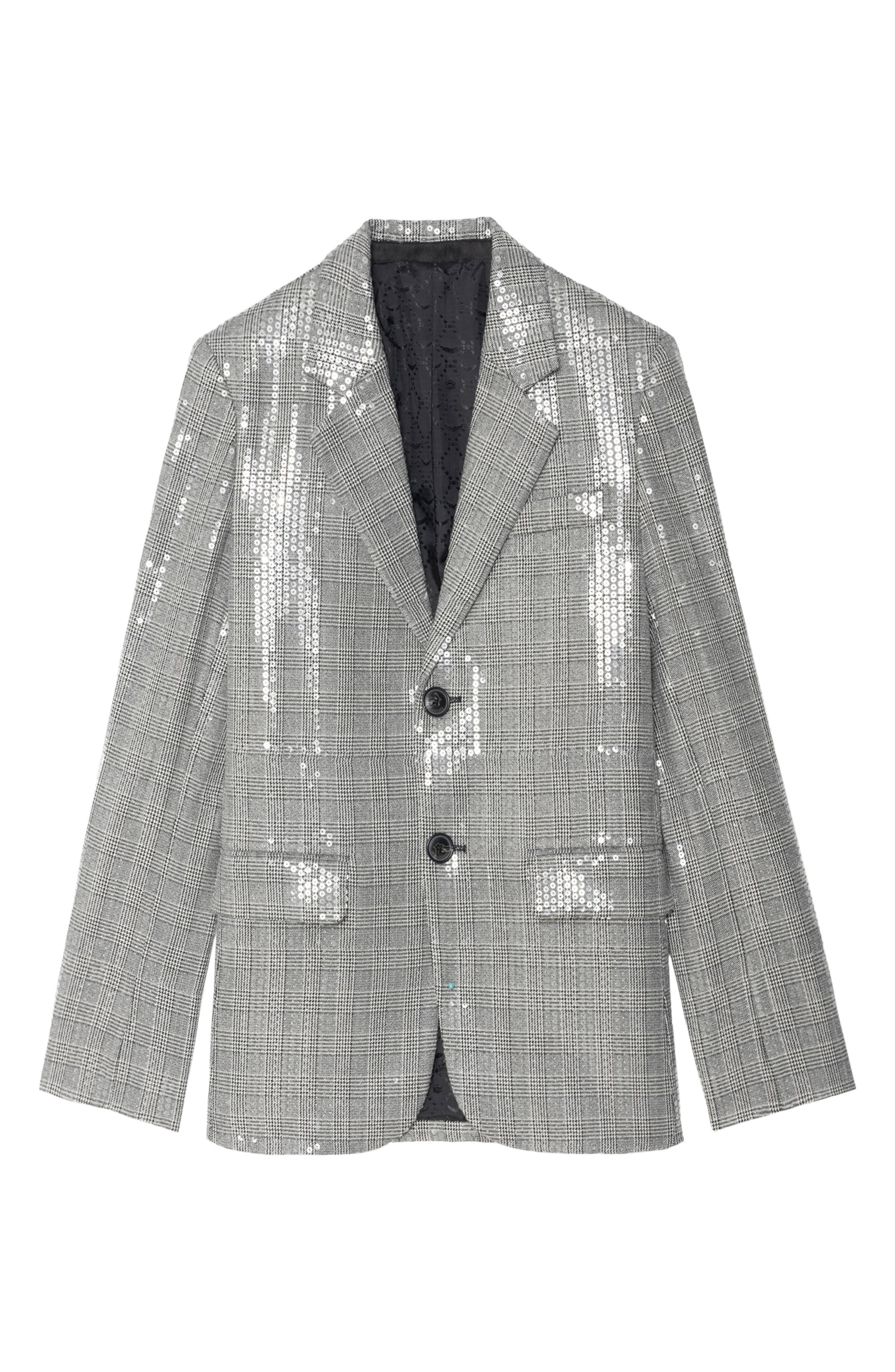 Zadig & Voltaire Vanille Sequin Plaid Blazer in Black at Nordstrom - 5