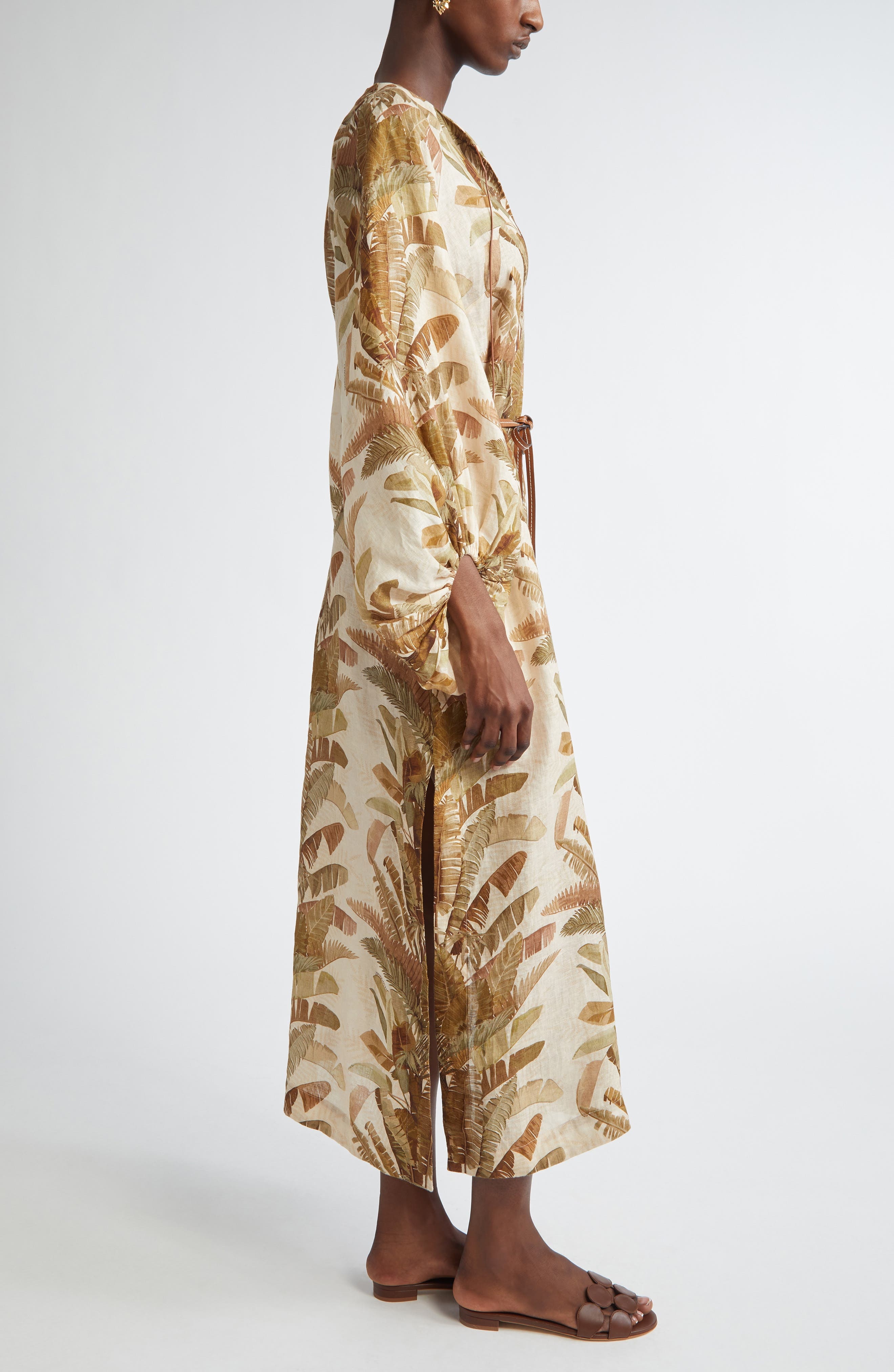 Zimmermann Ascension Tropical Print Long Sleeve Linen in Green Palm at Nordstrom - 3