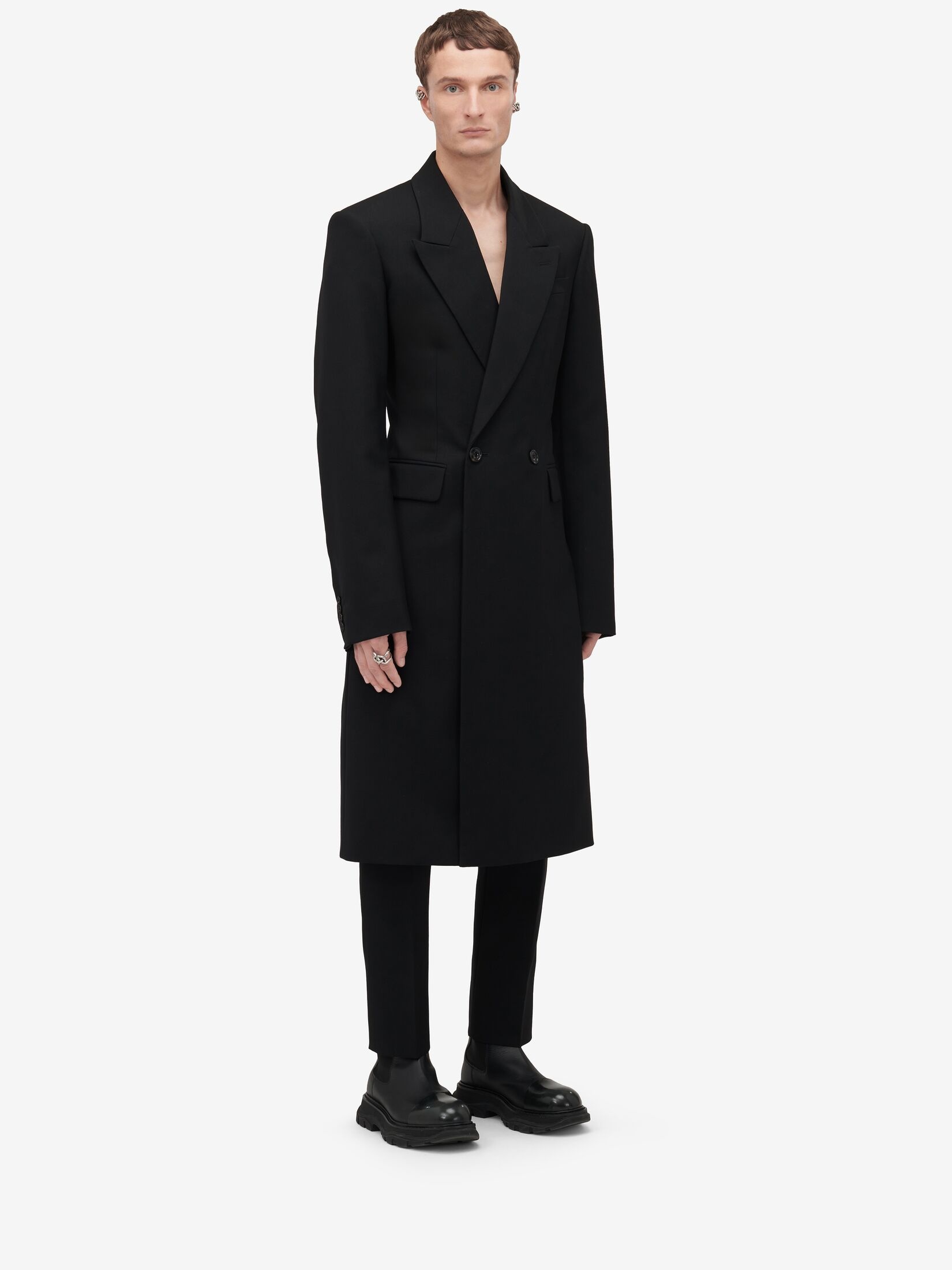 Men's Double-breasted Tailored Coat in Black - 3