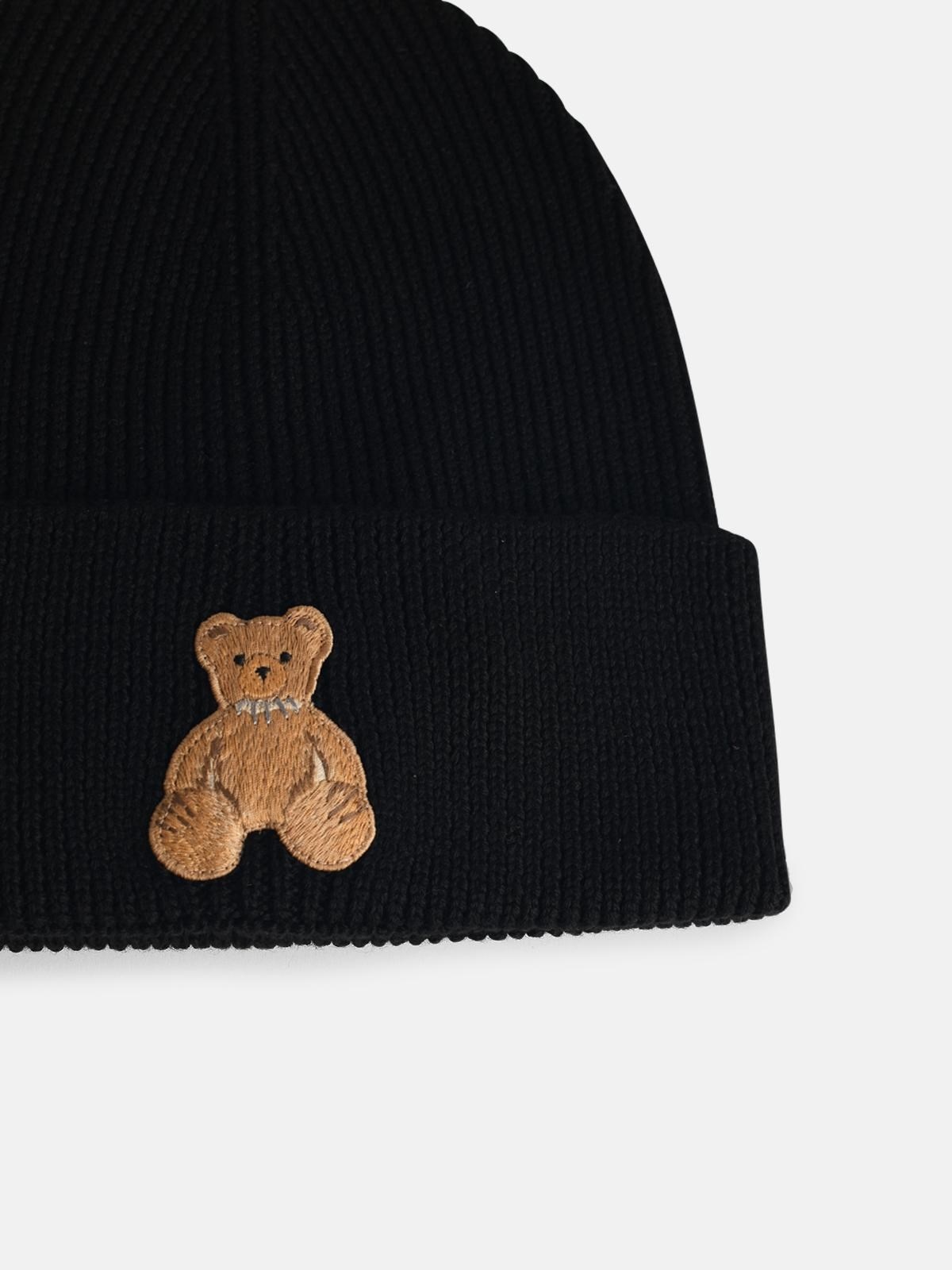 'BEAR IN MIND' BLACK WOOL BEANIE - 3