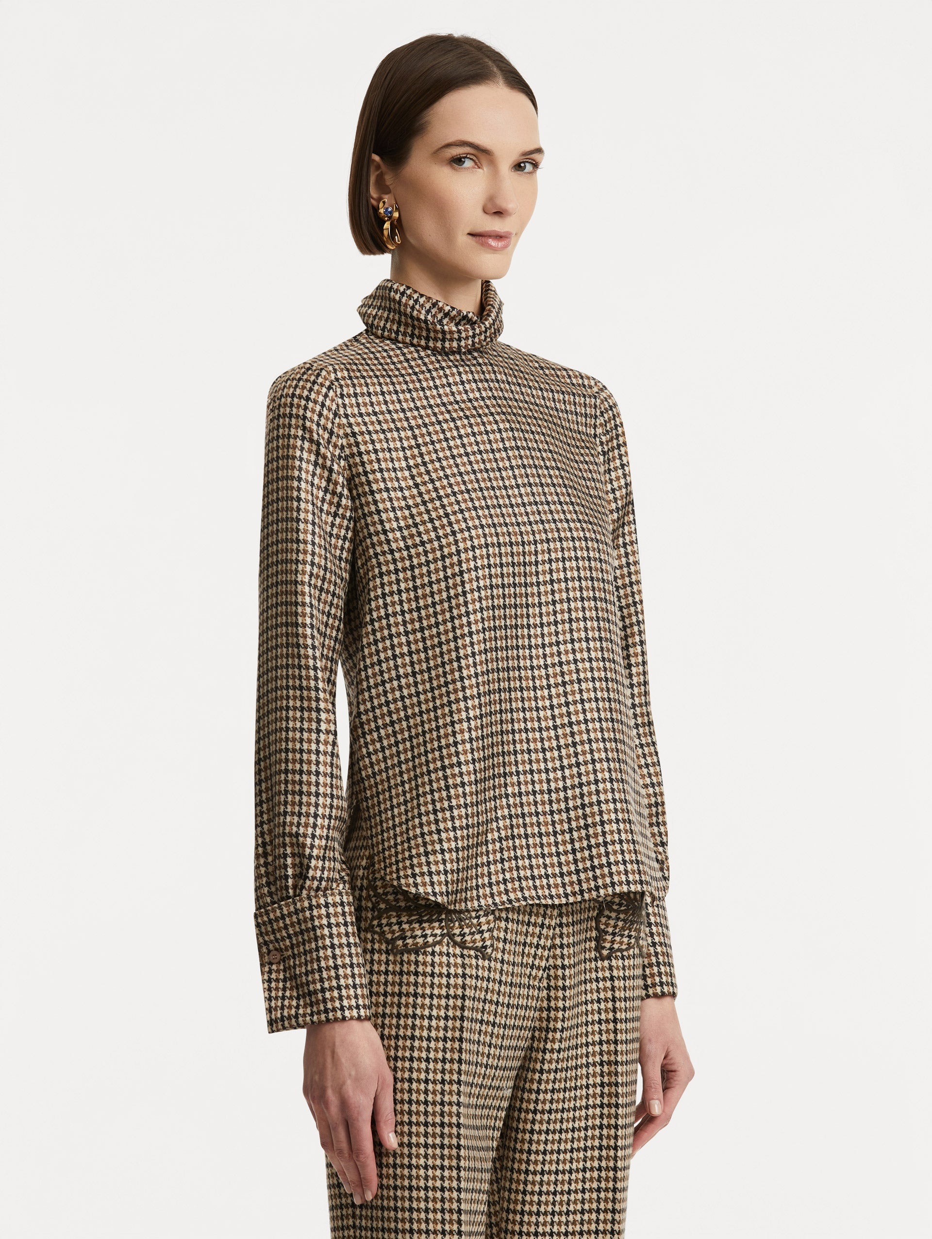 PIED DE POULE SILK TWILL BLOUSE - 5