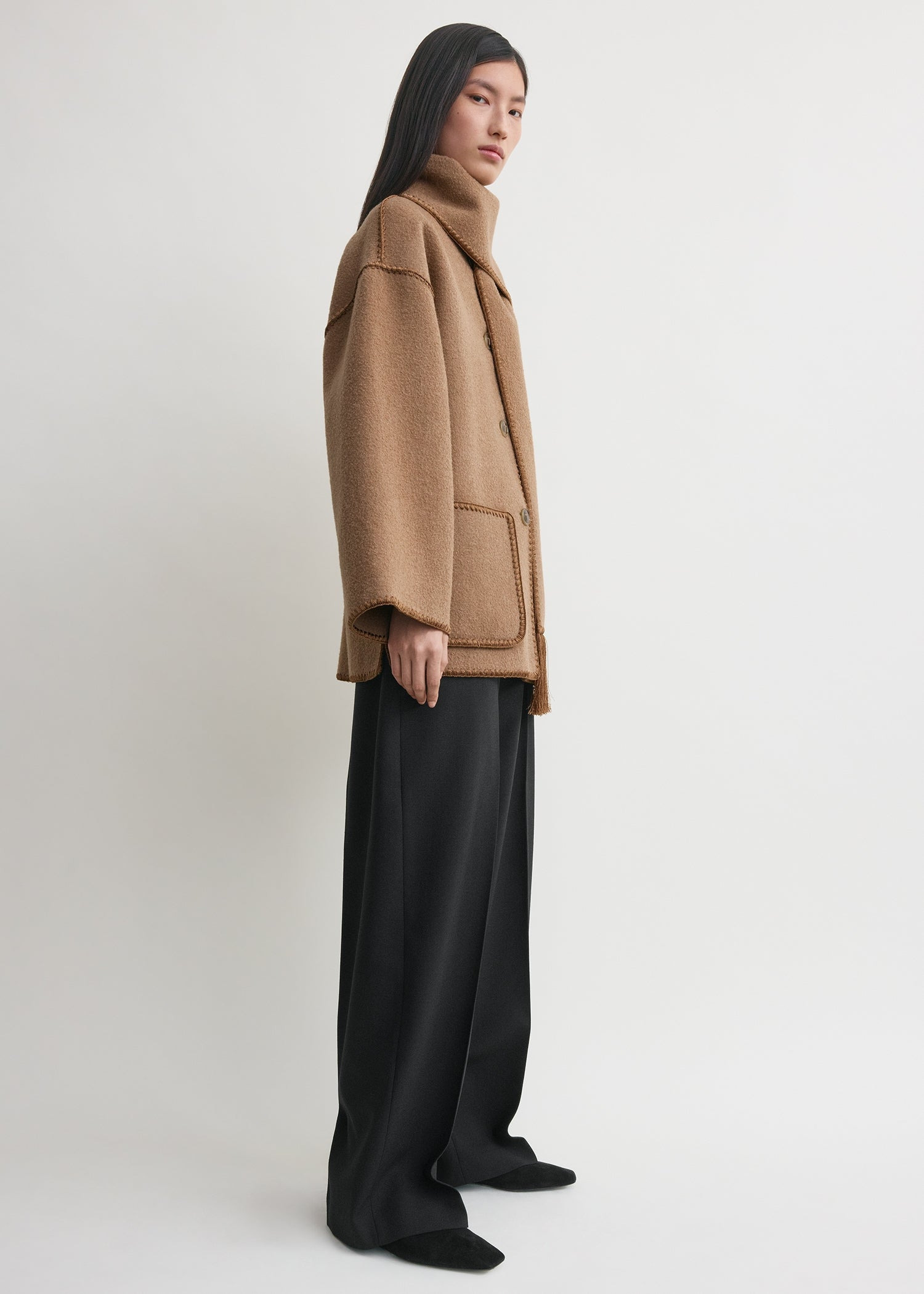Embroidered scarf jacket camel - 3