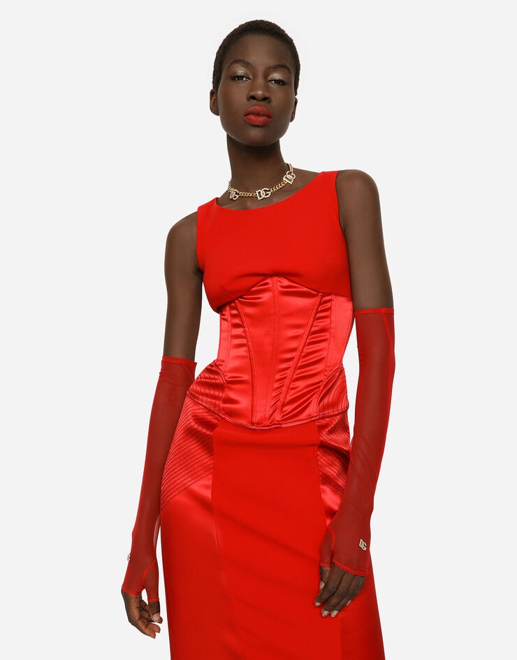 Satin and cady calf-length dress - 2