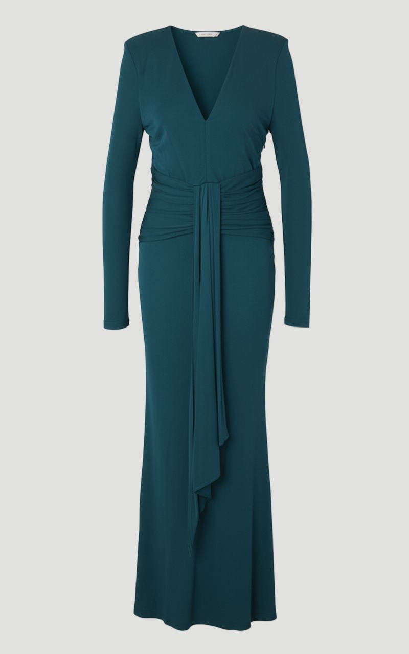 Premium Stretch Crepe Jersey V Neck Zip Detail Maxi Dress - 1