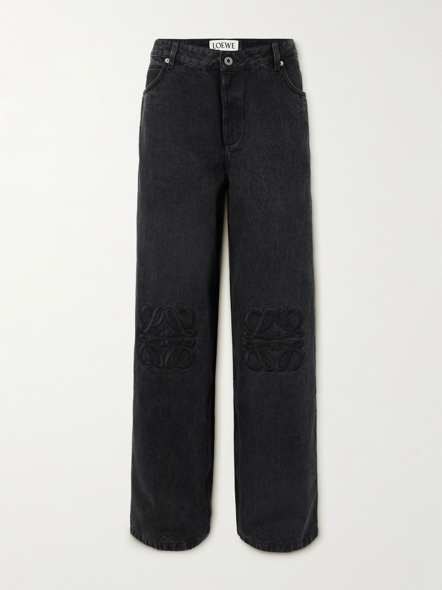 Anagram Baggy appliquéd high-rise wide-leg jeans Black - 1