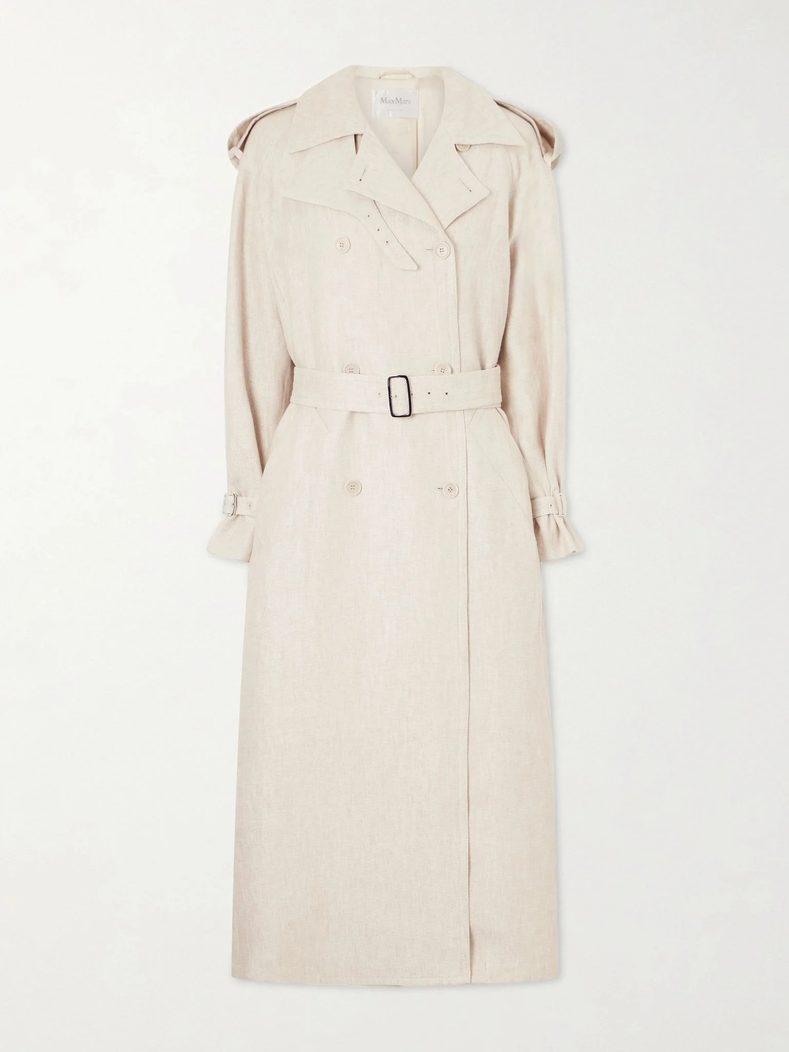 Belted linen-drill trench coat Cream - 1