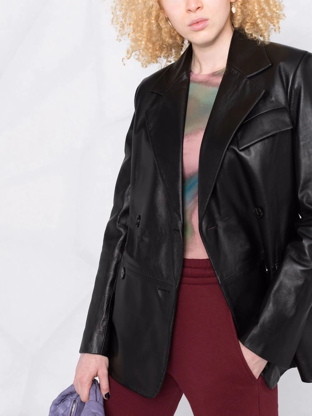 single-breasted leather blazer - 5