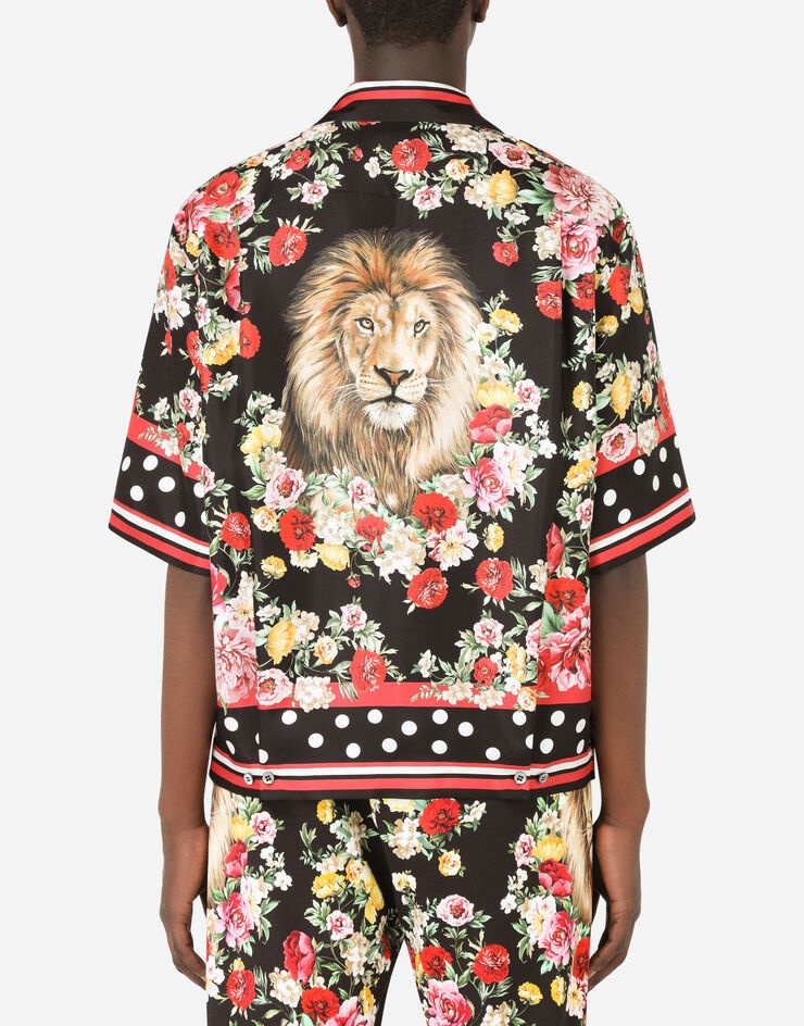 Silk hawaiian shirt with lion mix print - 4