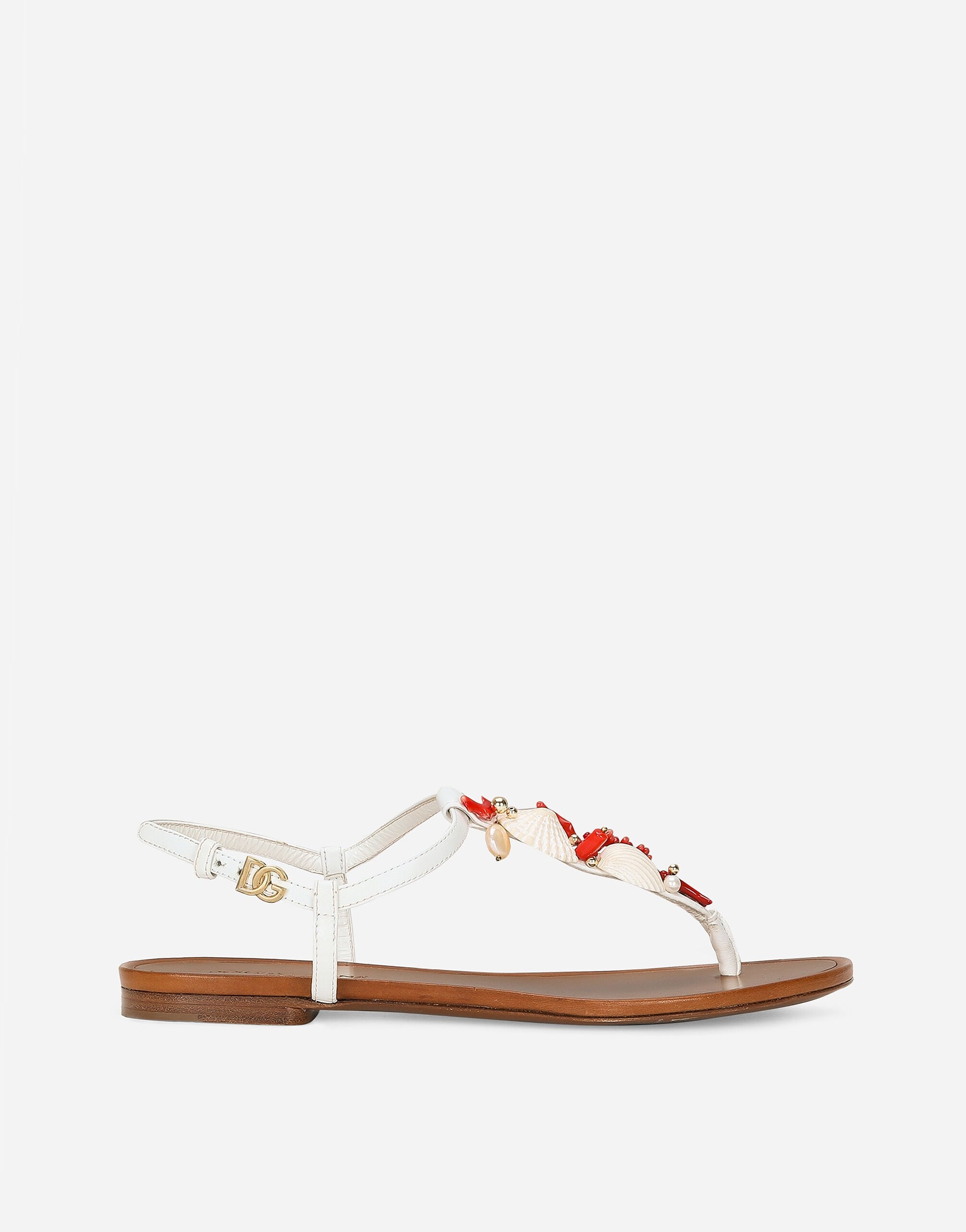 Nappa leather thong sandals with coral embroidery - 1