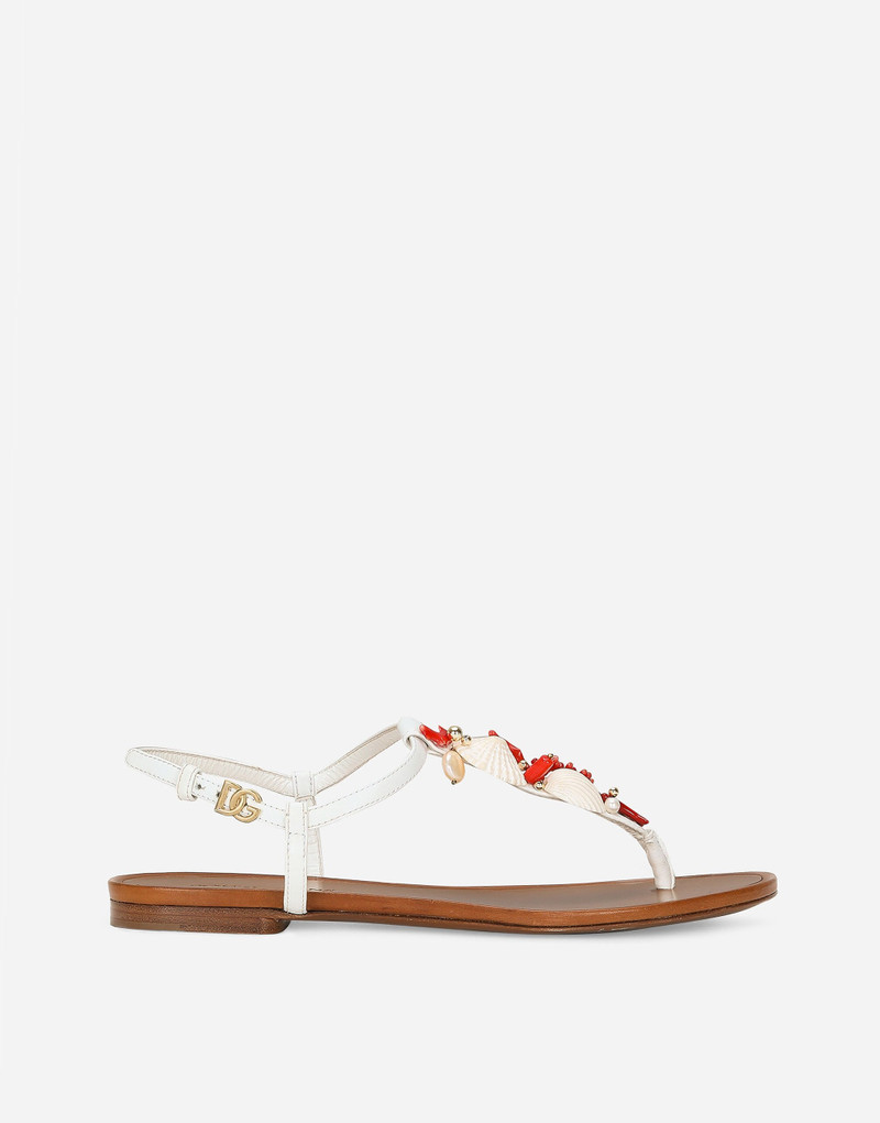 Nappa leather thong sandals with coral embroidery 1