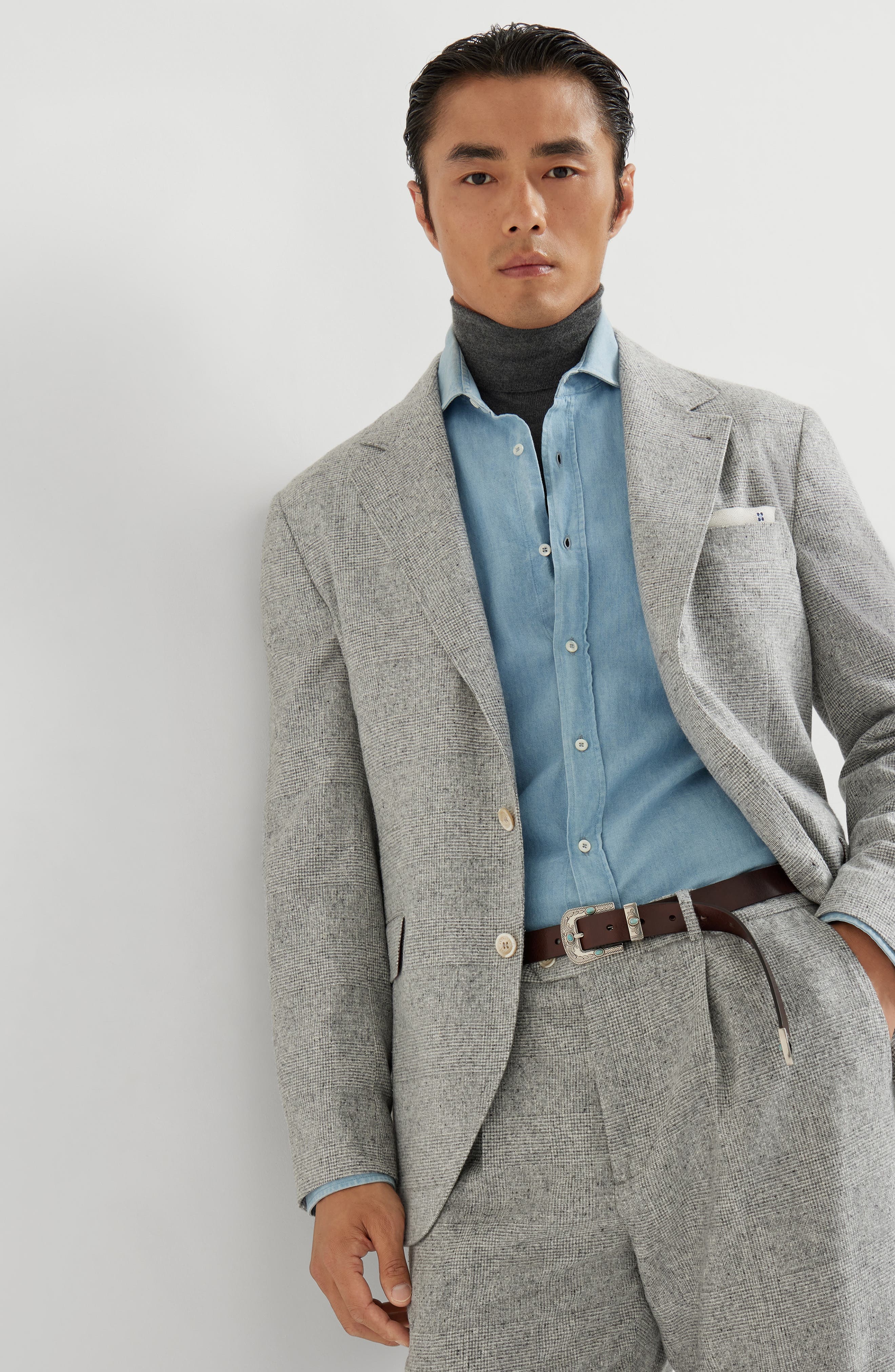 Brunello Cucinelli Prince of Wales flannel blazer in Light Grey at Nordstrom - 5