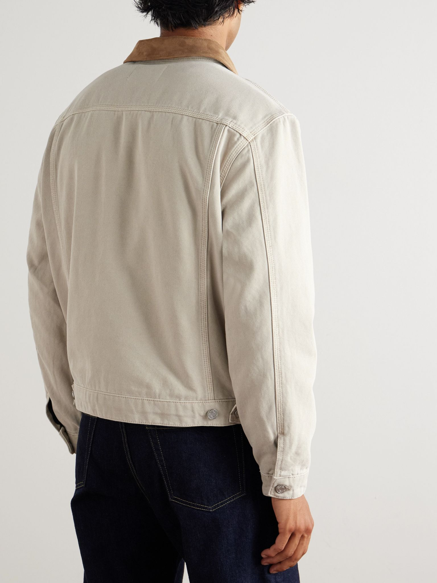 Suede-Trimmed Cotton-Canvas Jacket Cream - 4