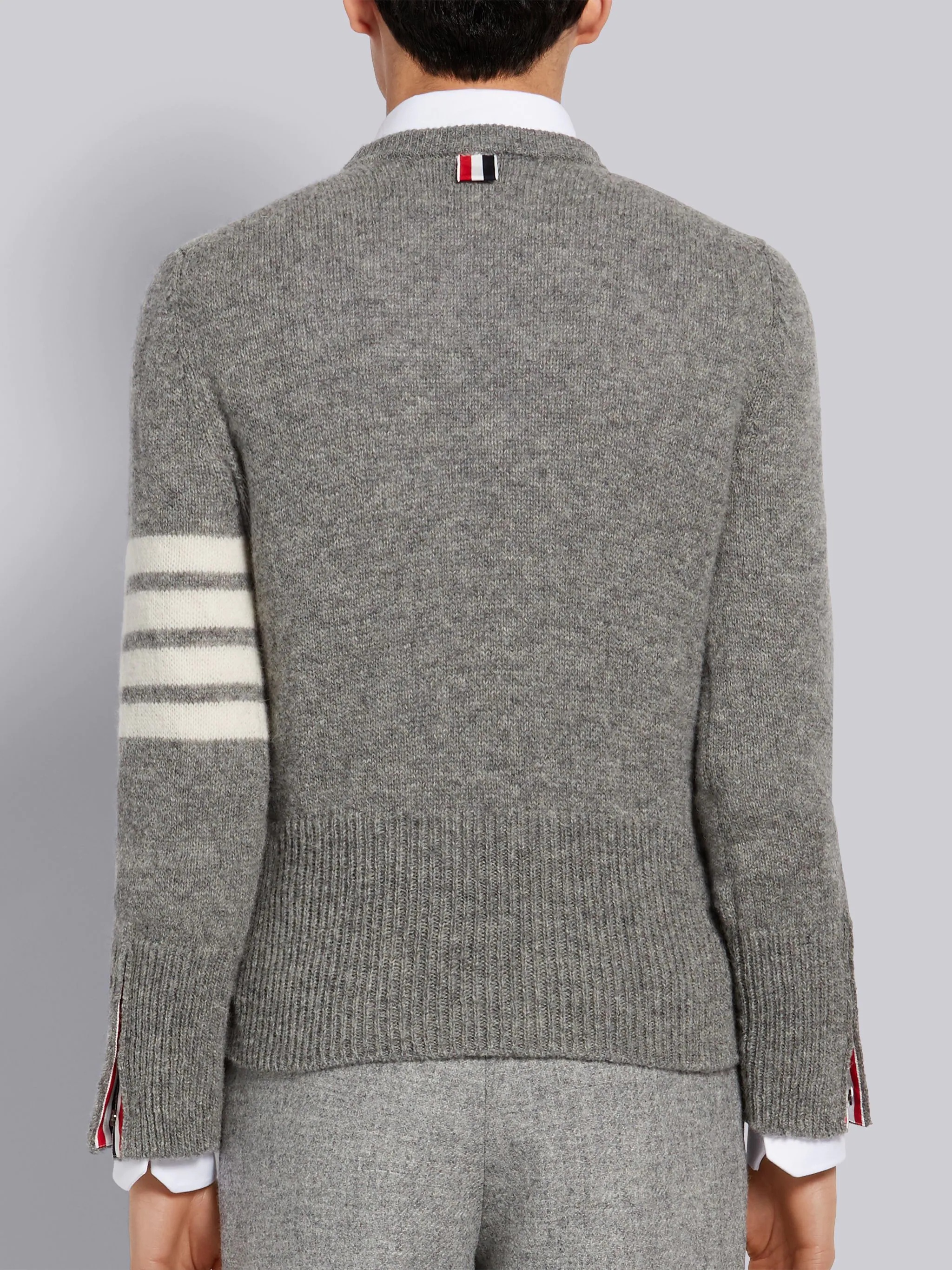 Light Grey Shetland Wool Jersey 4-Bar Classic Crew Neck Pullover - 3