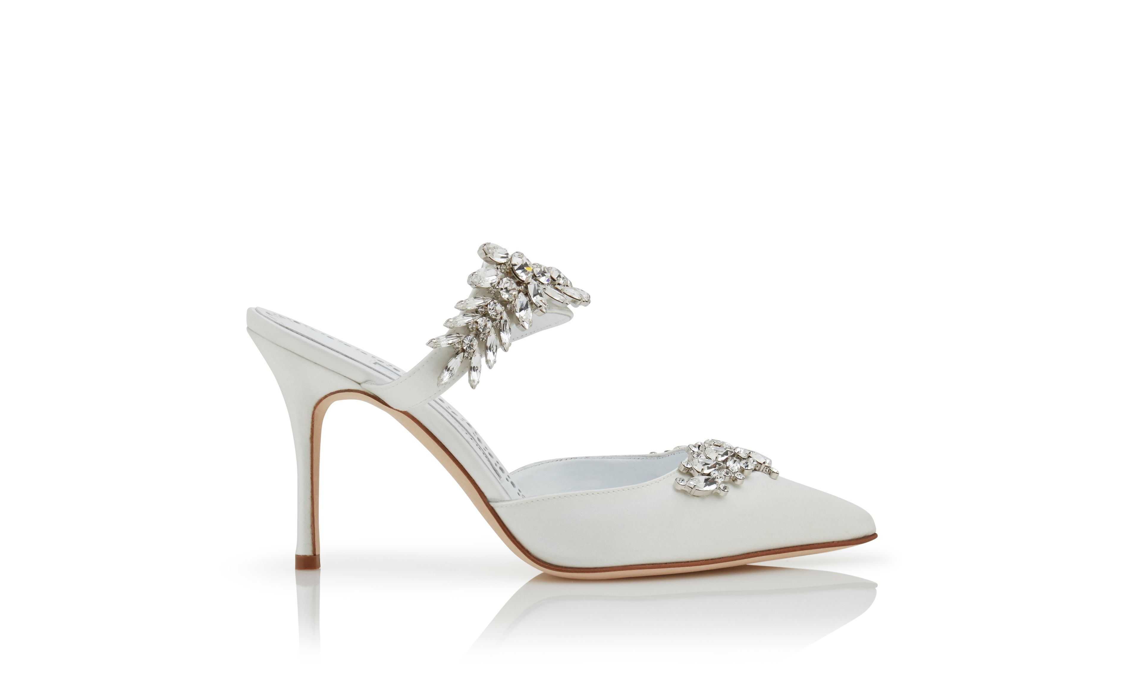 Ivory Satin Crystal Embellished Mules - 1